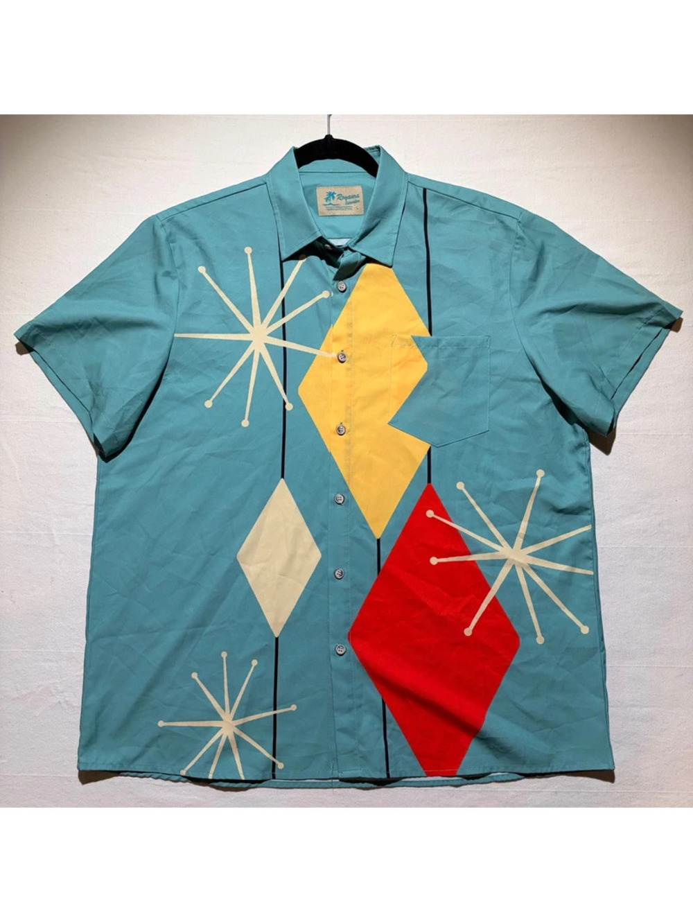 Atomic Starburst Hawaiian Shirt Mens Large Mid Century Modern Tiki